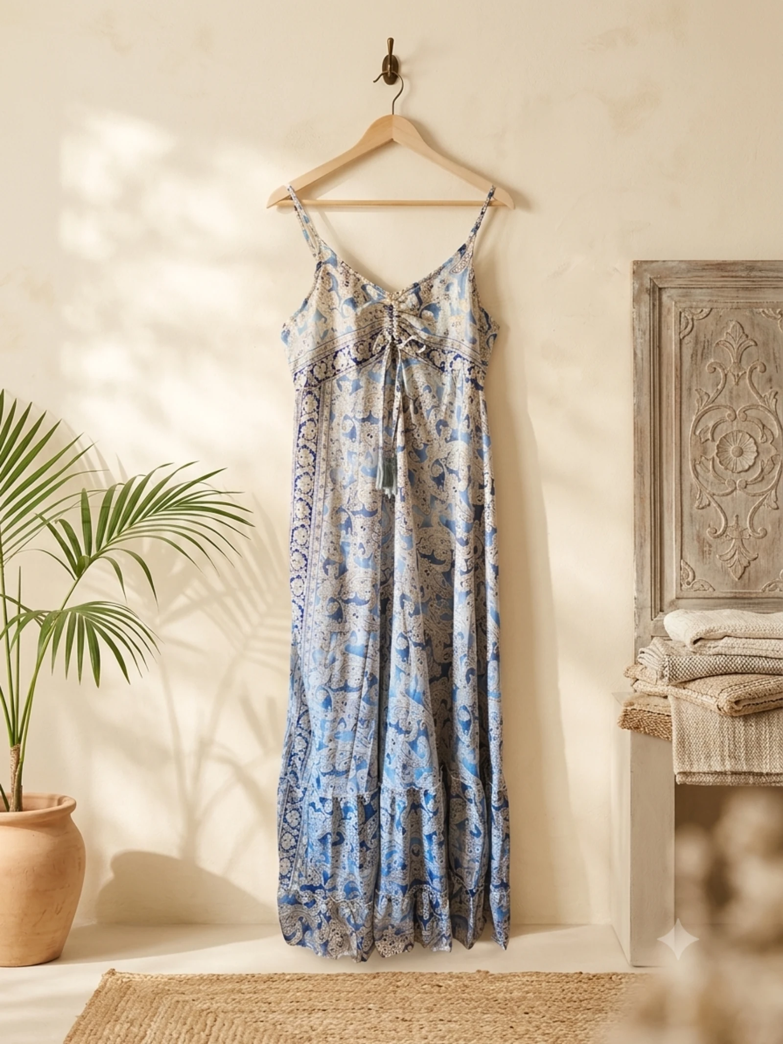 Vestido largo boho pasley azul y dorado Cherish
